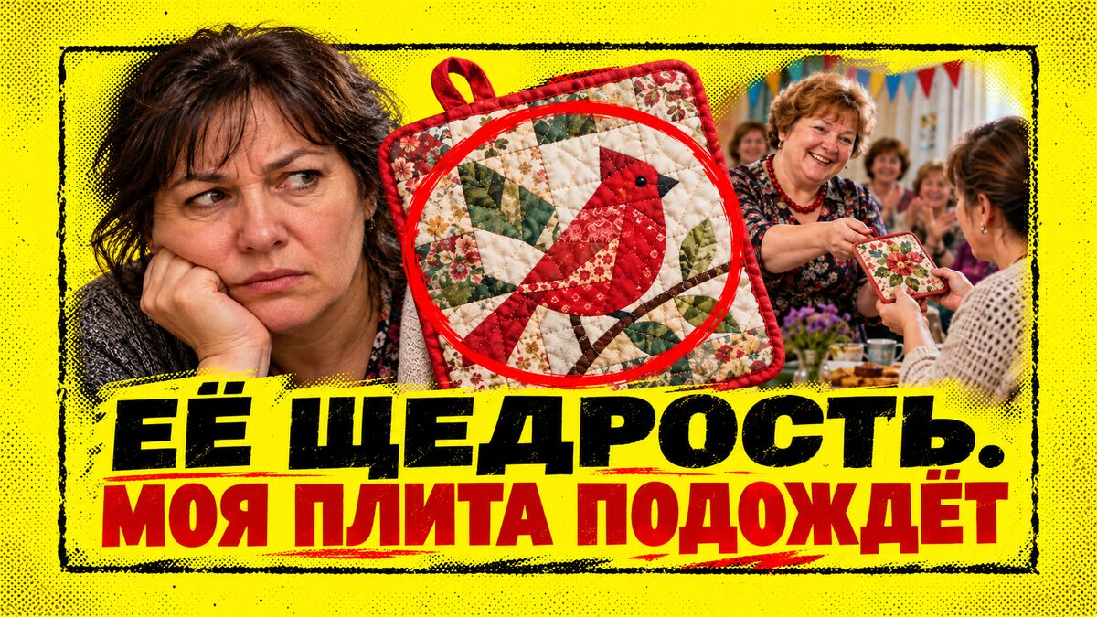 Обложка литературной истории «Ларису благодарили за эти прихватки. Нина пришла за оплатой и согласилась купить ткань ещё раз»