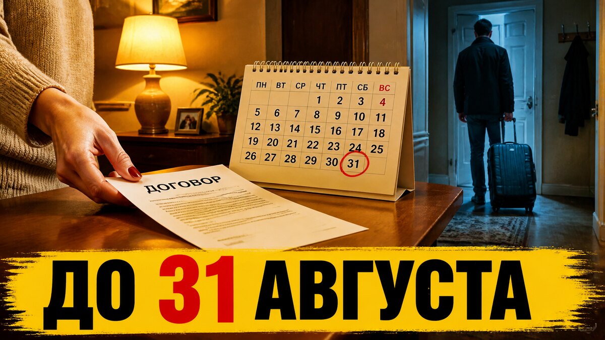 Женщина держит договор аренды возле двери комнаты, где взрослый сын сидит среди коробок и чемоданов