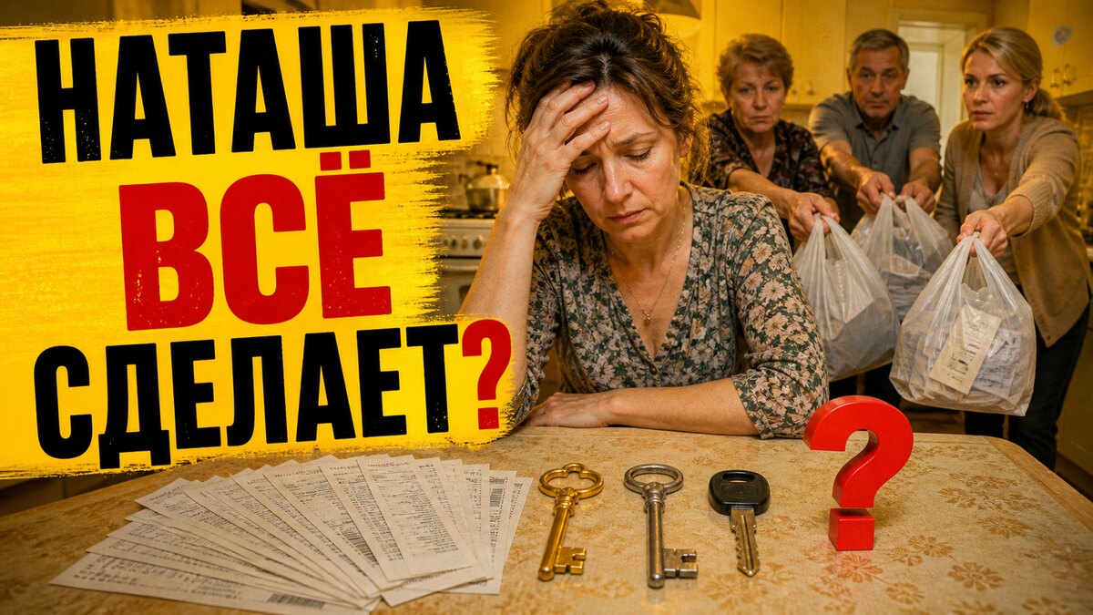 Женщина кладёт на стол три ключа и стопку чеков перед удивлёнными участниками киноклуба