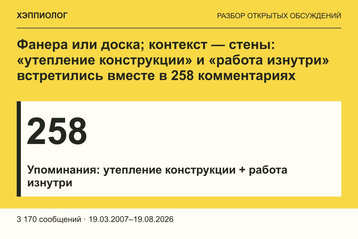 Фанера или доска; контекст — стены: «утепление конструкции» и «работа изнутри» встретились вместе в 258 комментариях