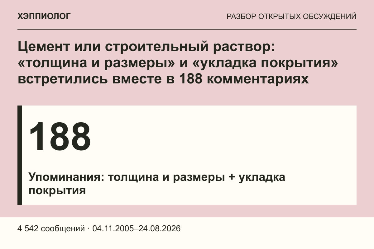 Цемент или строительный раствор: «толщина и размеры» и «укладка покрытия» встретились вместе в 188 комментариях
