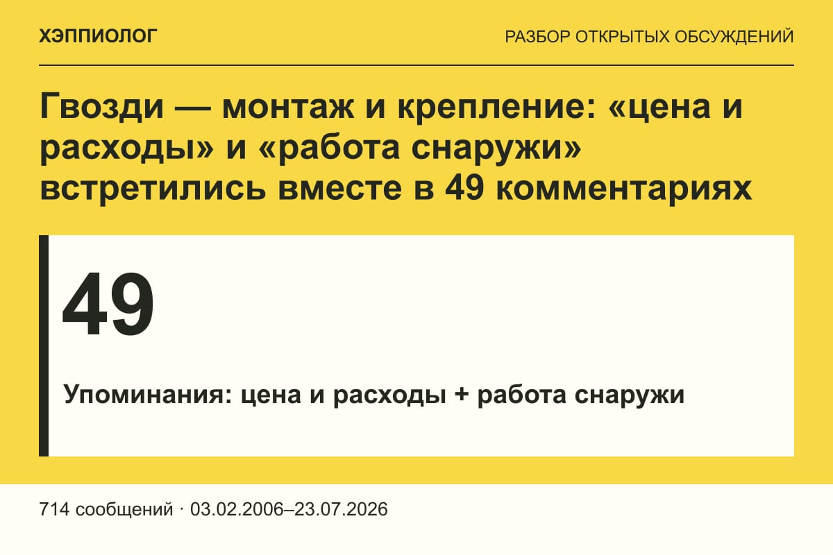 Гвозди — монтаж и крепление: «цена и расходы» и «работа снаружи» встретились вместе в 49 комментариях